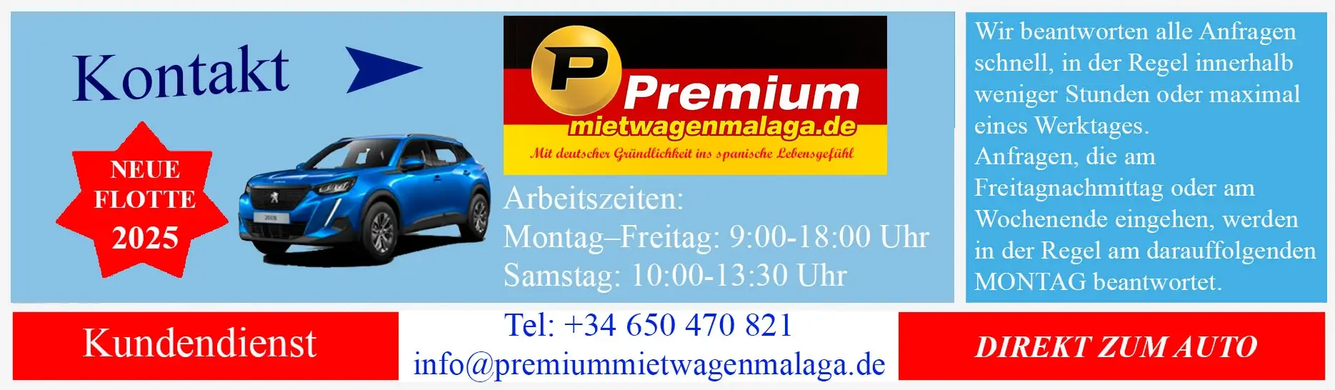 Kontakt Premium Mietwagen Malaga - Autovermietung am Flughafen Malaga